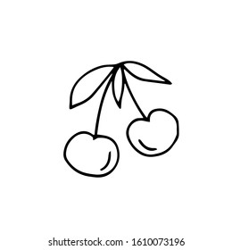 Cute single hand drawn cherry for menu, recipe and decor. Doodle vector illustration. Fresh and tasty.