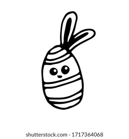 Cute single hand drawn Easter elements. Rabbit and easter egg. For the design of postcards, stickers. Isolated illustration on white.
