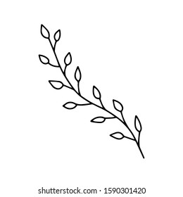 Cute single hand drawn herbal element twig. Floral sprig. Spring twig isolated on white background. Doodle vector illustration for wedding design, logo, greeting card,print t shirt,tattoo,photo decor.
