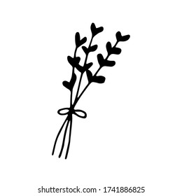 Cute single hand drawn herbal elements. Doodle vector illustration for wedding design, logo and greeting card.  