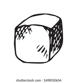 Cute single hand drawn ice cube for cocktail decoration. For menu or recipe. Doodle vector illustration, isolated on white backdrop