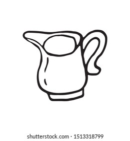 Cute single hand drawn jug with milk for tea or coffee. Doodle vector illustration.
