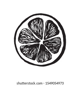 Cute single hand drawn lemon for menu or recipe. Doodle vector illustration. Fresh and tasty.