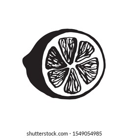 Cute single hand drawn lemon for menu or recipe. Doodle vector illustration. Fresh and tasty.