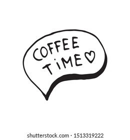 Cute single hand drawn lettering about coffee love, americano or cappuccino. Doodle vector illustration.
