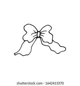 Cute single hand drawn ribbon, bow. Doodle vector illustration for wedding and nursery design, logo and greeting card. 