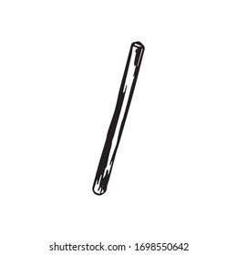 Cute single hand drawn tube for cocktail decoration. For menu or recipe. Doodle vector illustration, isolated on white backdrop