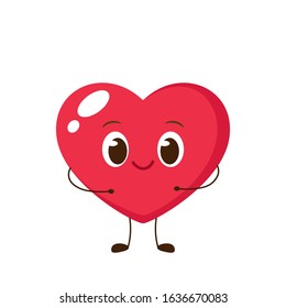Cute single heart character. Happy Valentine's day greeting card with cartoon red heart