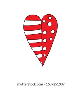 Cute single heart.  Vector illustration drawn by hand for wedding and children's design, logo and greeting card, fabric, textiles, cover. Scandinavian style.