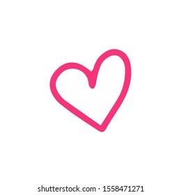 Cute single outline love elements. Pink heart isolated on white background. Doodle vector illustration for wedding design, logo, greeting card, tattoo, menu cafe, print on t shirt,cup, scrapbook.