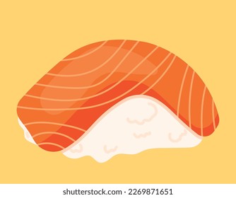 Icono de sushi de salmón en dibujos animados Un vector aislado Ilustración para la cocina japonesa
