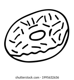 Cute single vector element is a delicious donut. Hand-drawn sketch illustrations for the design of restaurants, bakeries, cafes, advertising, prints, emblems and logos.