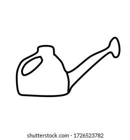 Cute single watering Can in sketch style, isolated on a white background. Contour watering can for home garden in the style of Doodle. For design, decoration, coloring books for children and adults