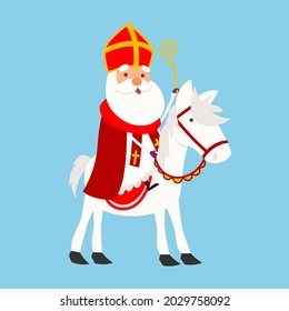 Cute Sinterklaas or Saint Nicholas and horse - vector illustration