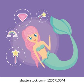 cute siren with set icons