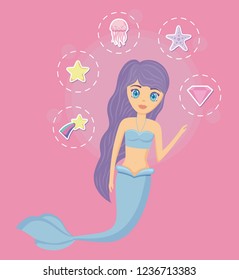 cute siren with set icons