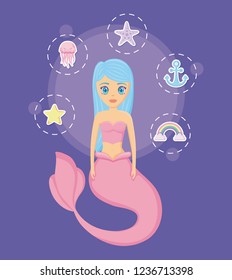 cute siren with set icons