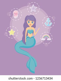 cute siren with set icons
