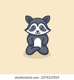 Cute Sitt Raccoon Logo Design