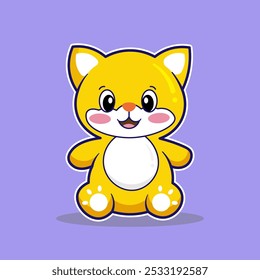 Muñeca animal sentada linda, conveniente para las pegatinas. Vector animal lindo