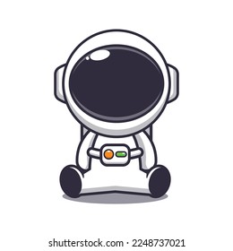 Cute sitting astronaut mascot cartoon vector illustration.
