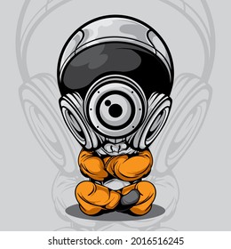 CUTE SITTING ASTRONAUT VECTOR ILLUSTRATION