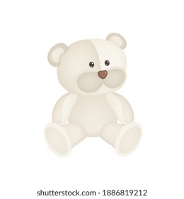 Cute sitting baby bear cartoon character. Vector illustration isolated on white background.