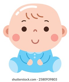 Cute Sitting Baby in Blue Onesie Illustration