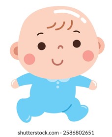 Cute Sitting Baby in Blue Onesie Illustration