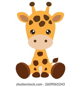 Cute sitting baby giraffe vector cartoon illustration