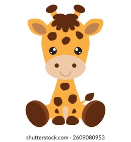 Cute sitting baby giraffe vector cartoon illustration