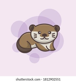 Cute Sitting Baby Otter Cartoon