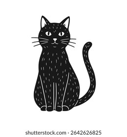 Cute sitting black cat with dotted fur details – Vector Illustration