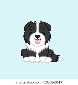Cute Sitting Border Collie from Front Cartoon Vector Illustration