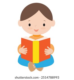 Menino sentado bonito com um livro