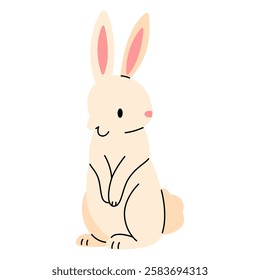 Cute sitting bunny isolated on white background. Vector flat illustration.