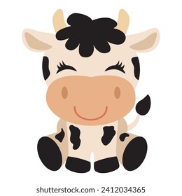 Cute sitting calf vector cartoon illustration