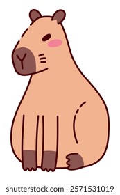 Cute Sitting Capybara Illustration in Flat Style. Adorable Cartoon Animal Design, Perfect for Children's Books, Stickers, Merchandise, and Nature-Themed Projects