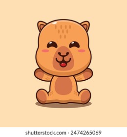 Cute sitting capybara mascot cartoon vector illustration. 
Vector cartoon Illustration suitable for poster, brochure, web, mascot, sticker, logo and icon.