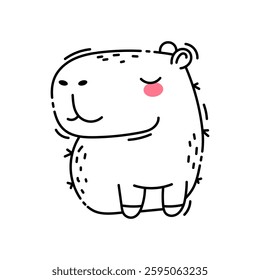 Cute sitting capybara outline doodle style. Isolated on white background. Vector illustration.