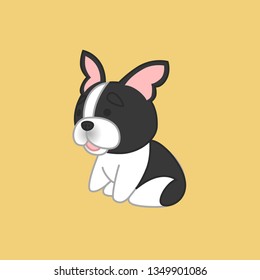 Cute Sitting Cartoon Black and White Coat Boston Terrier Vector Illustration from Side