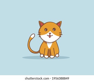 Cute Sitting Cat. Animal Cartoon Flat Style Icon  Premium Vector