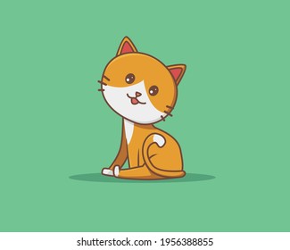 Cute Sitting Cat. Animal Cartoon Flat Style Icon  Premium Vector