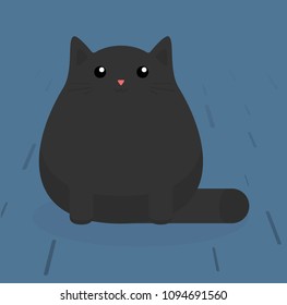 Cute sitting cat. Black cat with stains. Flat vector illustration