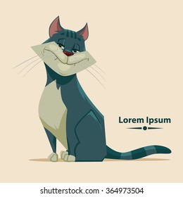cute sitting cat, cartoon character, vector illustration