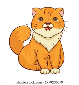 Cute sitting cat. Colored vector illustration of kitten. Funny animal character.