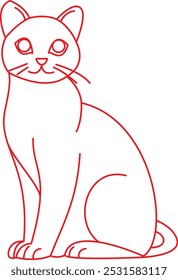 Cute Sitting Cat, Cute Cat Expressions in Various Poses: Line Style Art Collection