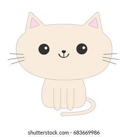 Cute sitting cat icon. Funny cartoon character. Kawaii animal. Tail, whisker, big eyes. Kitty kitten. Baby pet collection White background. Isolated. Flat design. Vector illustration