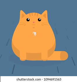 Cute sitting cat. Red cat with white stains. Flat vector illustration