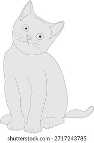 Linda Ilustración vectorial de gato sentado en un estilo de arte de línea mínima limpia. Adorable gatito con cabeza inclinada, Formas suaves y contornos simples, perfecto para diseños infantiles, proyectos relacionados con mascotas, logotipos, pegatinas, impresiones, gráficos de Web y materiales educativos. Aislado sobre fondo blanco y totalmente editable.